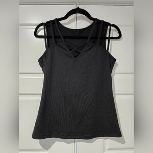 Black Strappy Criss-Cross Tank Top – Stretchy, Soft, Flowy (M)